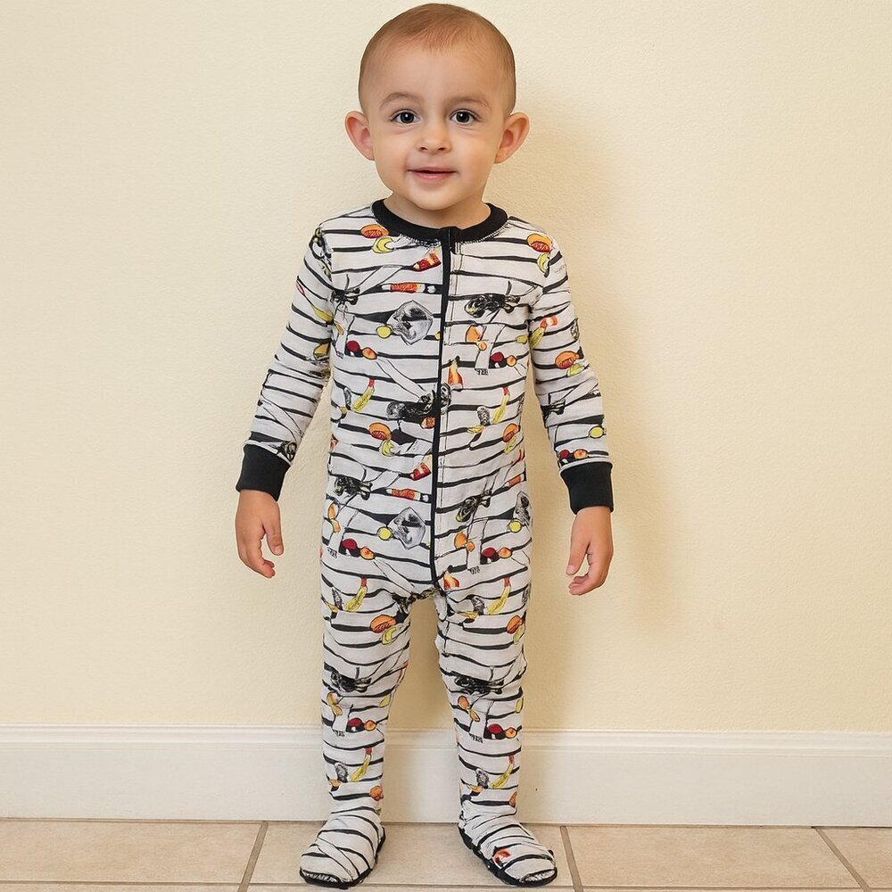 Old Navy Footed Pajamas White Halloween Candy Spiders Stripes Toddler 18-24M